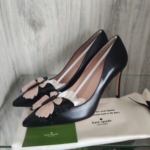 Kate Spade Laurie Butterfly Pumps black leather high-heeled 3.75'  pumps